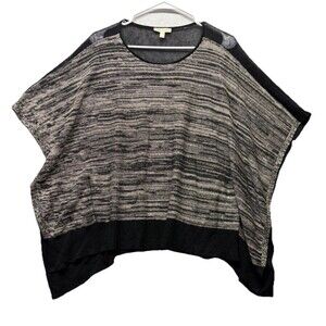 Eileen Fisher Women's 100% Organic Linen Textured Weave Poncho One Size B&W